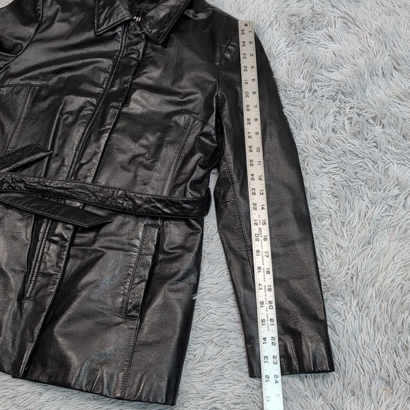 Wilsons Jacket Womens M Black Leather Coat Belted Pockets Zip Up Career Casual - Picture 5 of 13